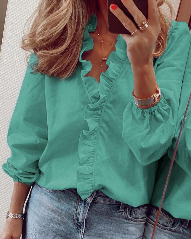 Fiona | Ruffled V-Neck Blouse Meracchi London