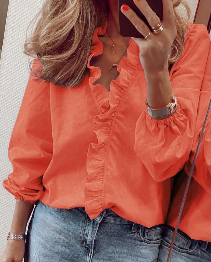 Fiona | Ruffled V-Neck Blouse Meracchi London