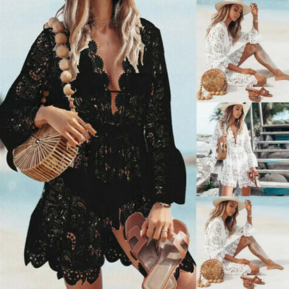 Crochet White Knitted Beach Cover Up Dress - astralfinds.online