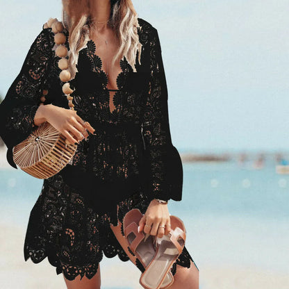 Crochet White Knitted Beach Cover Up Dress - astralfinds.online