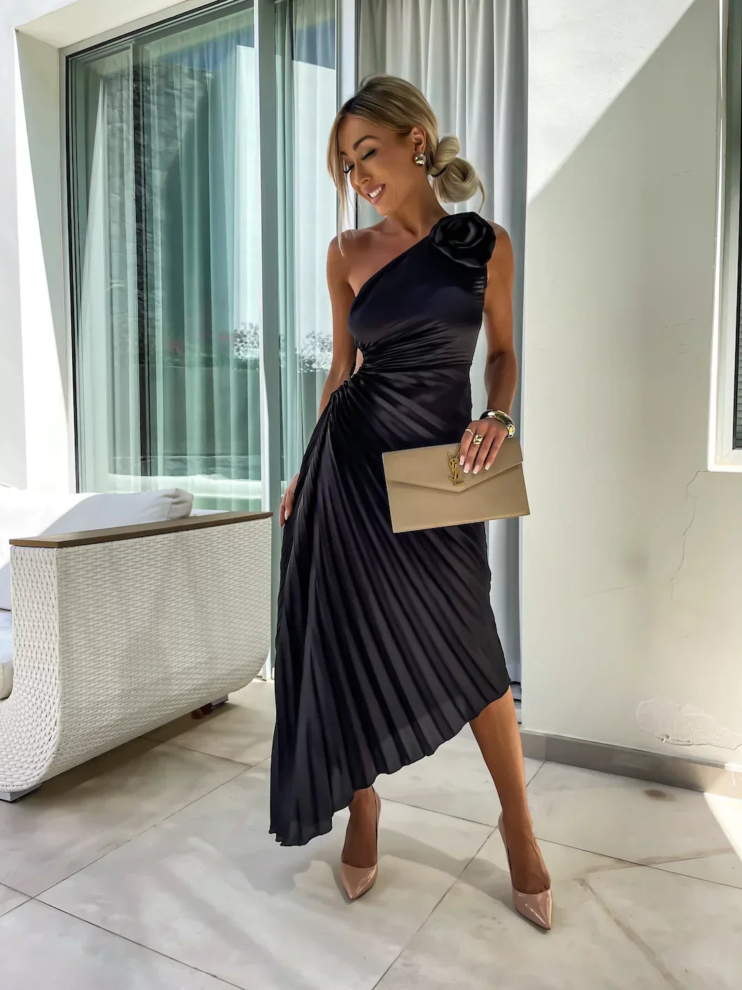 Lizbeth -  Flower Shoulder Maxi Dress Meracchi London