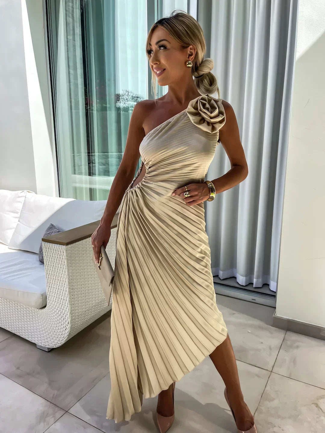 Lizbeth -  Flower Shoulder Maxi Dress Meracchi London