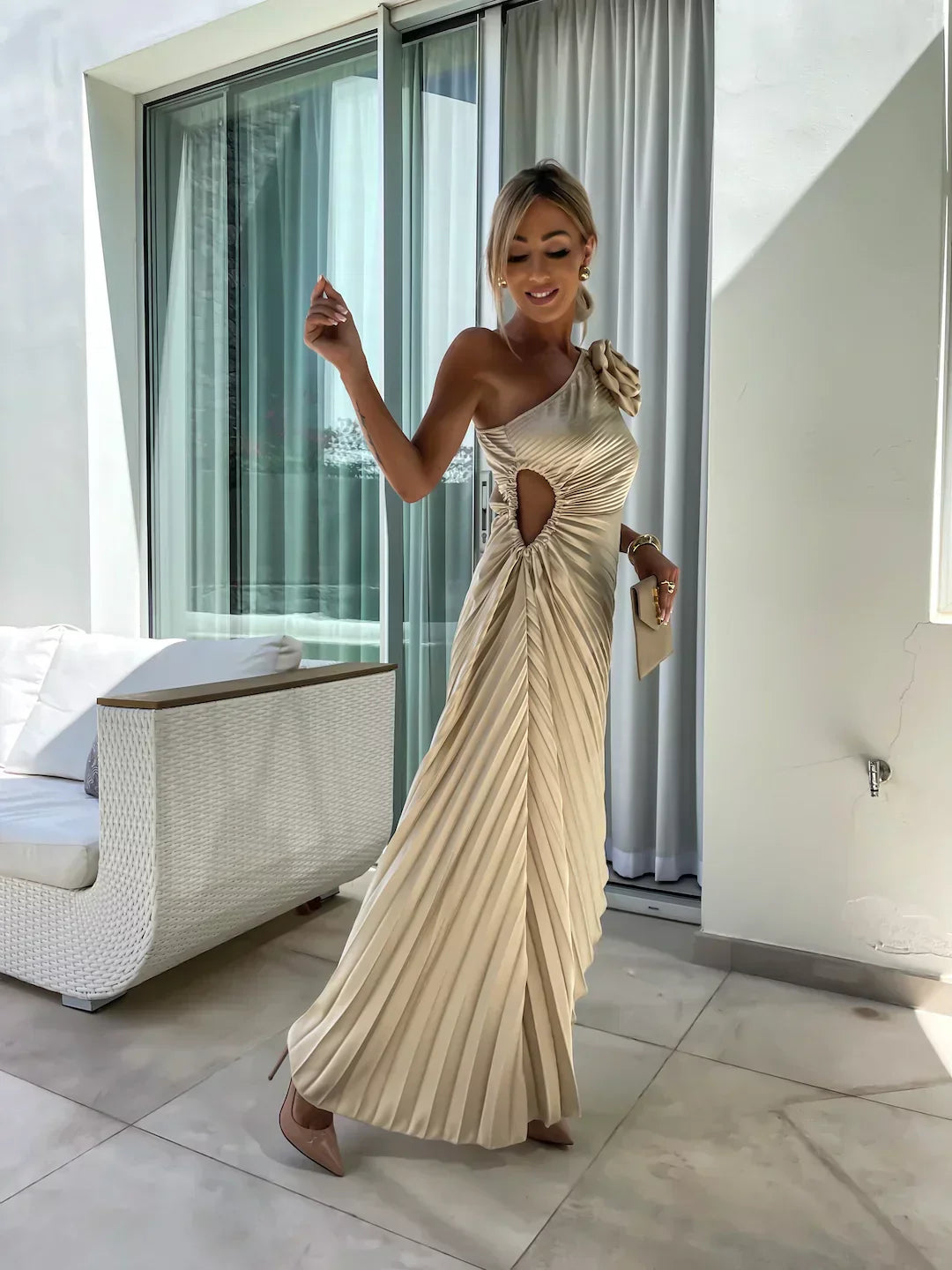 Lizbeth -  Flower Shoulder Maxi Dress Meracchi London